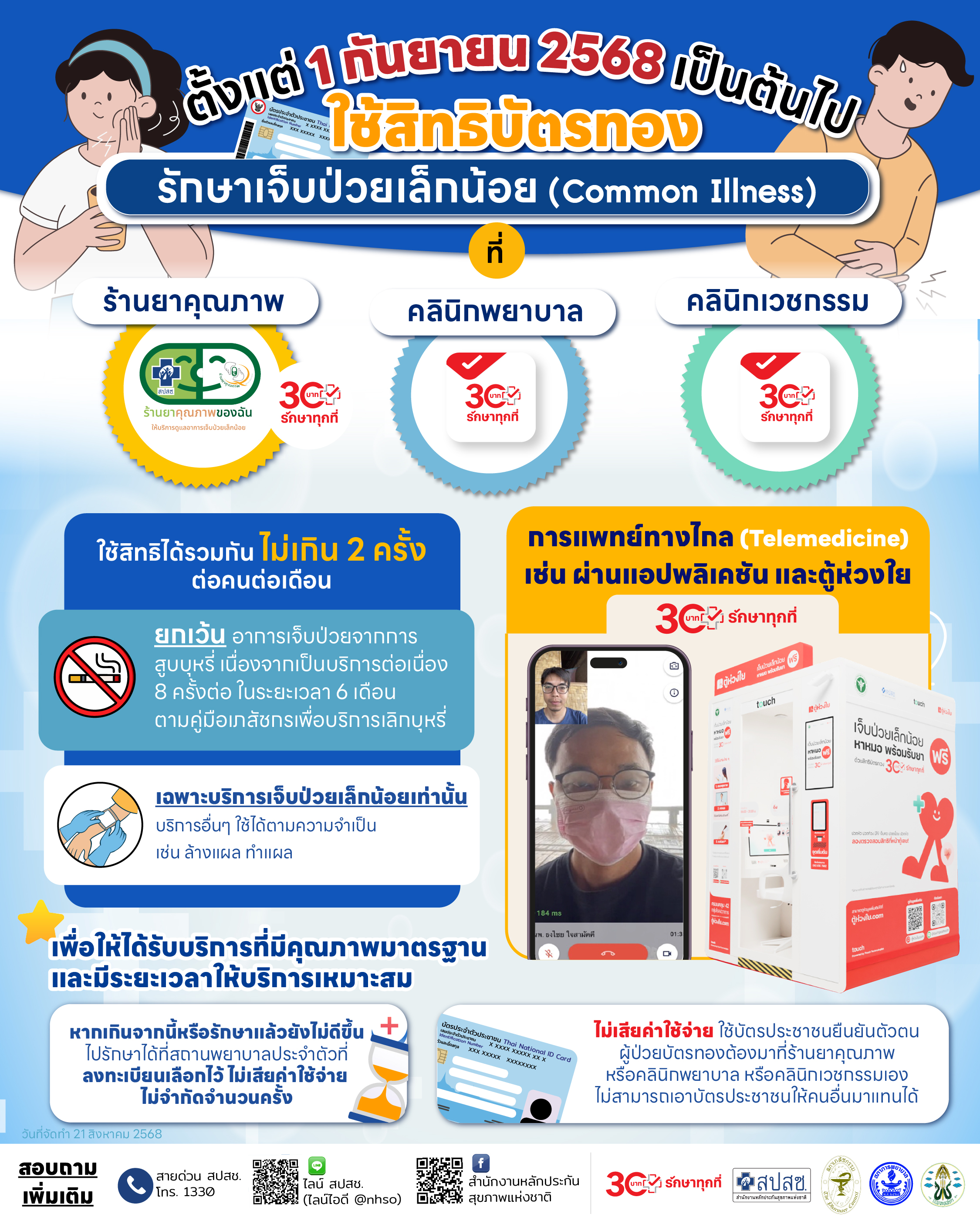 ตั้งแต่ 1 กันยายน 2568 เป็นต้นไป ใช้สิทธิบัตรทอง รักษาเจ็บป่วยเล็กน้อย